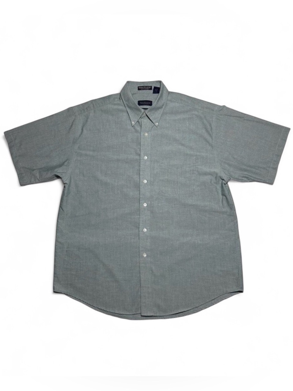 Van Heusen Wrinkle Free Oxford Button Down Shirt Sage Green Short Sleeve Mens L